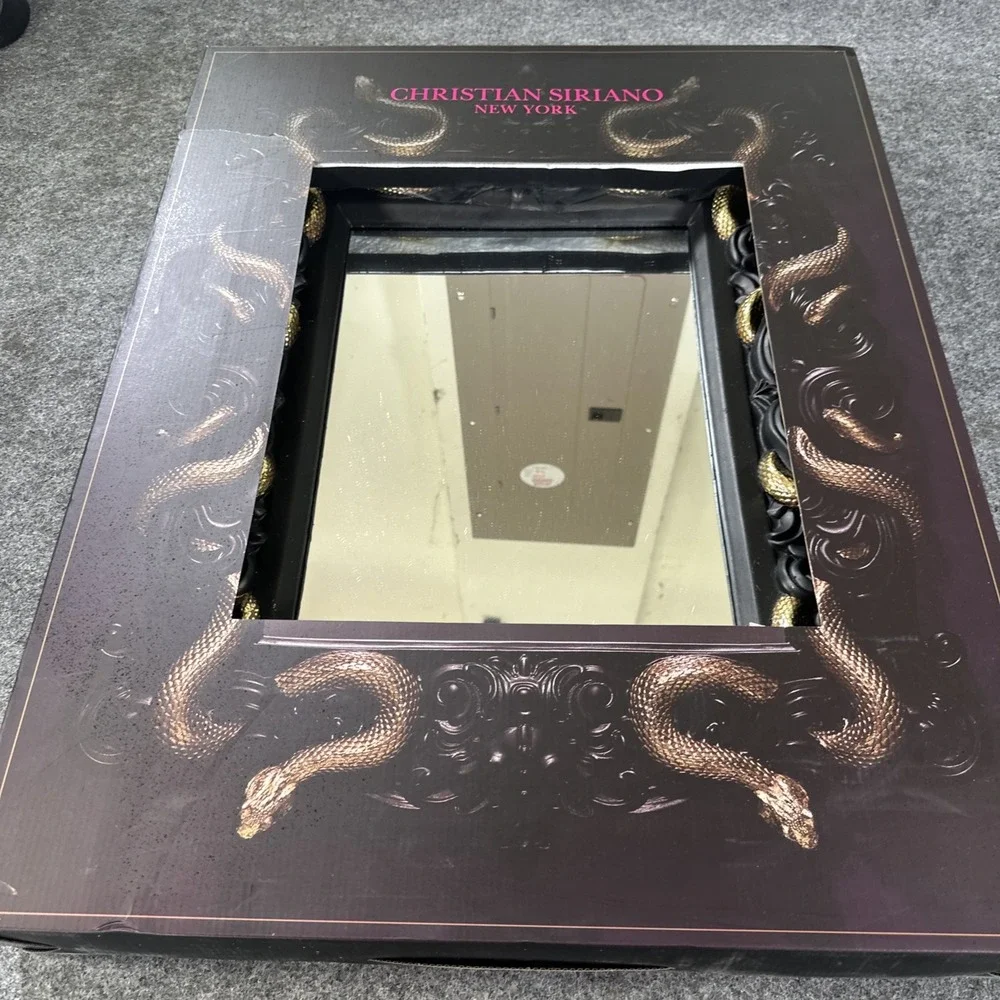 CHRISTIAN SIRIANO NY Large Framed Mirror w/ Gold Snake Halloween Decor 28